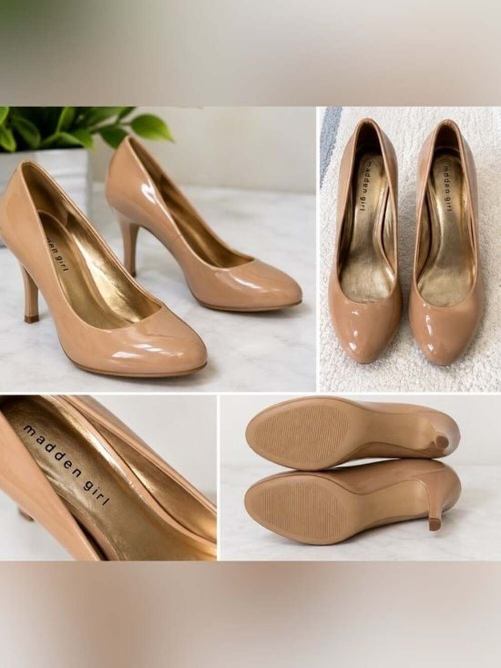 Madden Girl Beige Tan Nude Patent Leather Round Toe Heels 9M - Picture 1 of 13